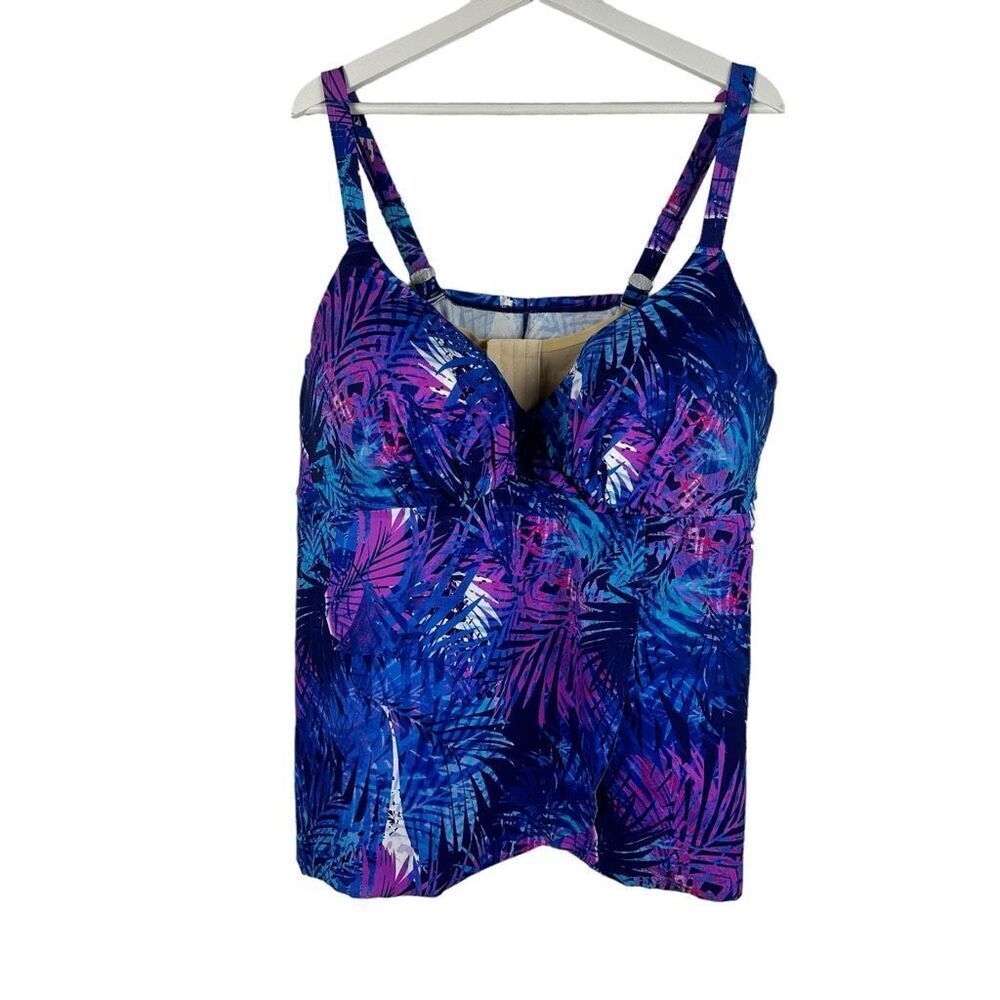 Swimsuits For All Woman's Tankini TOP size 46D Multi Leaf Print NEW